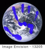 #13205 Picture of a Blue Handprint Over Planet Earth by Jamie Voetsch