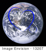 #13207 Picture Of Blue Heart Shapes Over Planet Earth