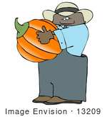 #13209 African American Pumpkin Farmer Carrying A Pumpkin Clipart