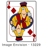 #13229 Playing Card Of The Jack Of Diamonds Holding An Axe Clipart