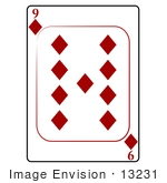 #13231 9 Of Diamonds Playing Card Clipart