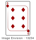 #13234 6 Of Diamonds Playing Card Clipart