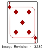 #13235 5 Of Diamonds Playing Card Clipart