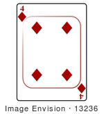 #13236 4 Of Diamonds Playing Card Clipart
