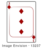 #13237 3 Of Diamonds Playing Card Clipart