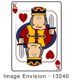#13240 Playing Card Of The King Of Hearts Holding A Sword Clipart
