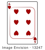 #13247 6 Of Hearts Playing Card Clipart
