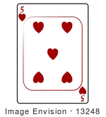 #13248 5 Of Hearts Playing Card Clipart