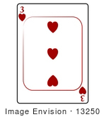 #13250 3 Of Hearts Playing Card Clipart