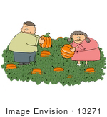 #13271 Brother And Sister Caucasian Children In A Halloween Pumpkin Patch Clipart