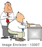 #13307 Man Working At A Desk With His Angry Boss Clipart