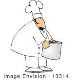 #13314 Caucasian Chef Man Holding A Stock Pot Clipart