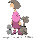 #13325 Woman In Pink Walking Two Dogs Clipart