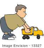 #13327 Little Caucasian Boy Playing With A Dump Truck Clipart