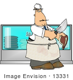 #13331 Middle Aged Caucasian Butcher Man At Work Clipart
