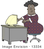 #13334 Middle Aged African American Woman Typing On A Computer Clipart