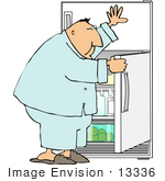 #13336 Middle Aged Man Holding Open A Fridge Door Looking For A Snack Clipart