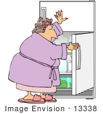 #13338 Middle Aged Woan Holding Open A Fridge Door Looking For A Snack Clipart