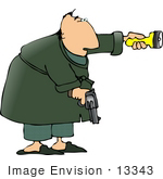 #13343 Middle Aged Man In Robe Holding A Gun And Flashlight Clipart