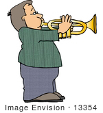 #13354 Caucasian Boy Playing A Trumpet Clipart