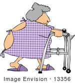 #13356 Elderly Woman In Hospital Gown Using A Walker Clipart