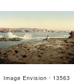 #13563 Picture Of A Man On The Shore Watching Waves Crash At Sidon (Zidon Saida) Lebanon