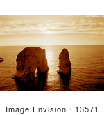 #13571 Picture Of The Rock Of Raouche Under An Orange Sunset Beirut Lebanon