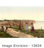 #13634 Picture Of Three Women By A Cliff With A Goat Heligoland Germany