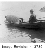 #13739 Picture Of Annie Edson Taylor In A Barrel Being Rowed To A Drop Off Point At Niagara