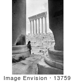 #13759 Picture Of A Man Leaning On The Base Of The Temple Of Bacchus With A View On The Temple Of Jupiter Baalbek