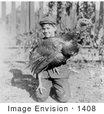 #1408 Photo Of A Little Boy Kneeling And Holding A Large Turkey Bird