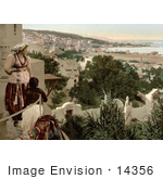 #14356 Picture Of A Woman And Child Viewing The City Of Algiers From A Terrace Algeria