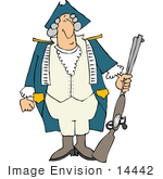 #14442 Revolutionary War Soldier in a Wig and Uniform, Holding a Rifle Clipart by DJArt