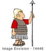 #14446 Roman Soldier In Golden Helmet Holding A Spear Clipart