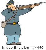 #14450 Civil War Soldier Aiming And Shooting His Rifle Clipart