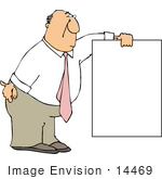 #14469 Middle Aged Caucasian Business Man Holding A Blank Sign Clipart