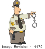 #14475 Cop Holding A Pistil And Handcuffs Clipart