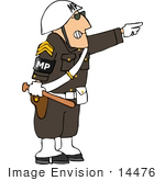 #14476 Military Police Officer In Uniform Pointing And Holding A Club Clipart