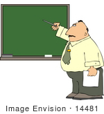 #14481 Middle Aged Caucasian Male Teacher Pointing To A Chalkboard Clipart
