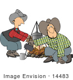 #14483 Cowboy Men Cooking At A Campfire Clipart