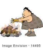 #14495 Cavewoman Putting Sticks On A Fire Clipart