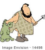 #14498 Caveman Holding A Spear And Hunted Dinosaur Clipart