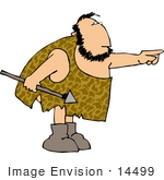 #14499 Caveman Holding A Spear And Pointing Clipart