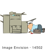 #14502 Middle Aged Caucasian Man Repairing A Copy Machine Printer Clipart