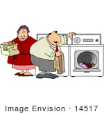 #14517 Middle Aged Caucasian Couple Doing Laundry Clipart