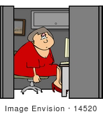 #14520 Depressed Middle Aged Caucasian Woman In Her Cubicle At Work Clipart