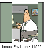 #14522 Male Caucasian Man Working At His Desk In A Cubicle Clipart