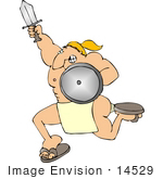 #14529 Male Soldier In Sandals Running With A Sword And Shield Clipart