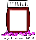 #14530 Pills In Front Of A Pill Bottle With A Blank Label Clipart
