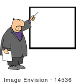 #14536 Middle Aged Caucasian Man Pointing To A Blank Board Clipart